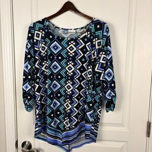 Kim Rogers Women's Multicolor Asymmetrical Hem Blouse Size Large